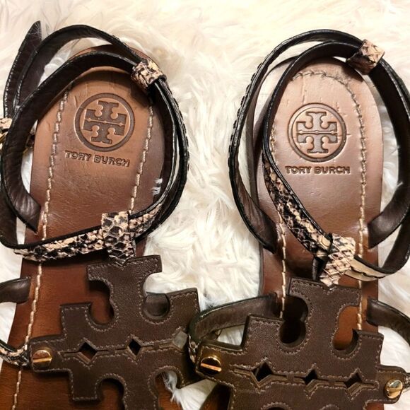 Tory burch Snakeskin Ankle Strap Sandals Brown Size 7 - Picture 5 of 6